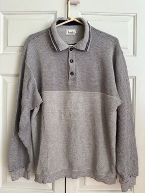 Harrods Men’s Grey Striped Button Polo Shirt Size L
